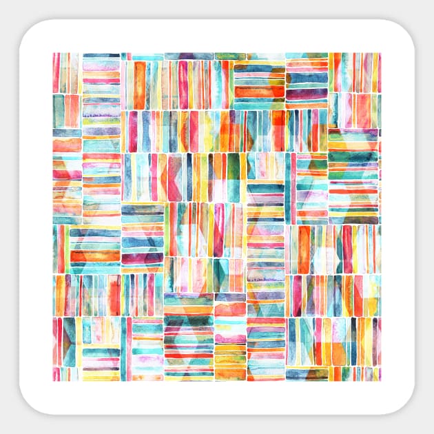 Summer Pastel Geometric and Striped Abstract on cream Sticker by micklyn